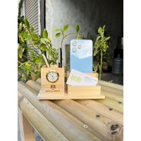 Wooden Pen Stand with Clock – Handmade Wooden Desk Organizer & Table Clock Combo for Office/Study, Stationery Holder with Premium Finish, Eco-Friendly Gift for Home & Workspace